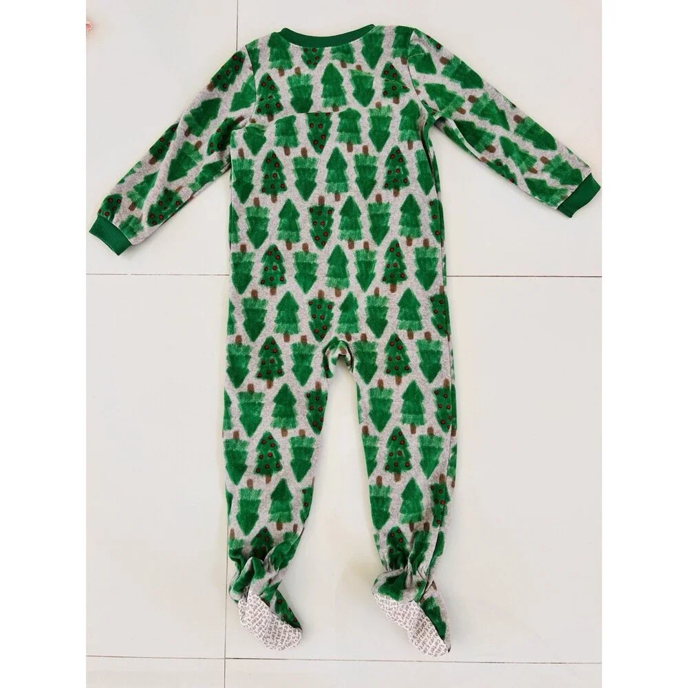 Fleece Footed Pajama Pjs One Piece Sleeper Christmas Tree Zip Footie Cozy 5T 5